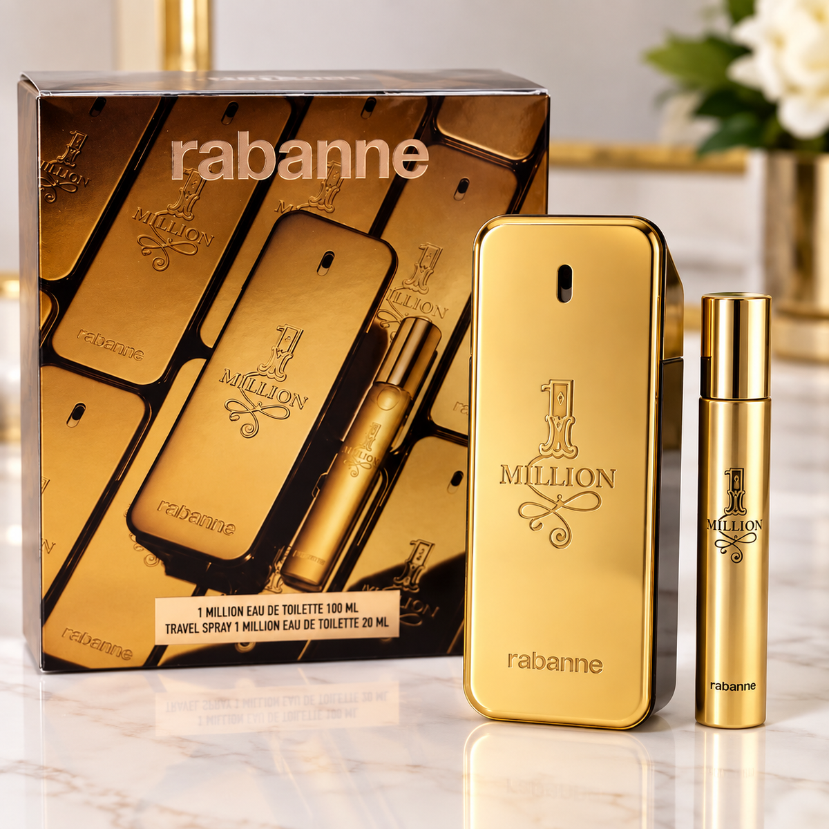 Rabanne 1 Million Eau de Toilette Gift Set for Men – 3.4 oz + 0.68 oz Travel Spray