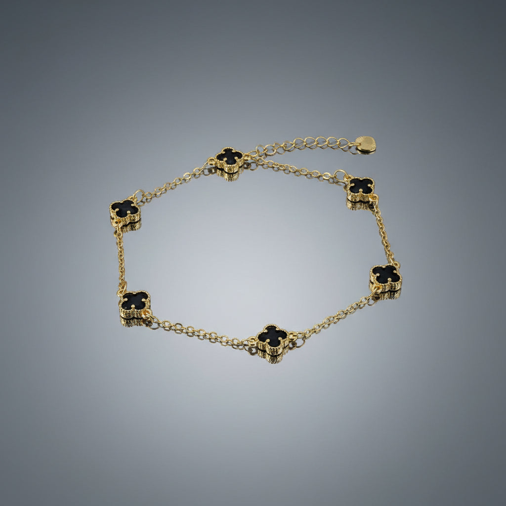 Tobillera de Cinco trebols negros-oro Laminado