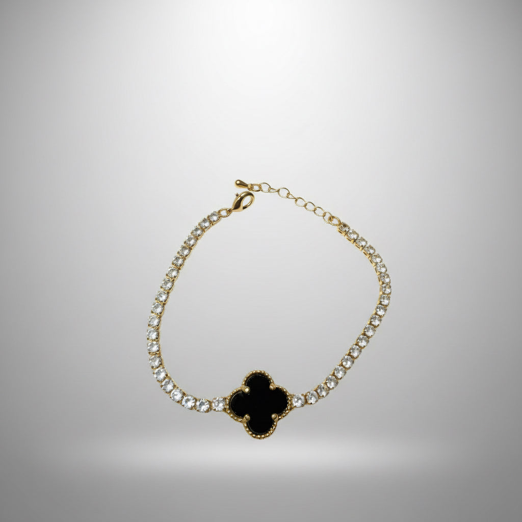 Pulsera Trébol Negro – Oro Laminado