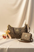 Bolsa Crossbody con Cartera – Estilo Monograma Negro
