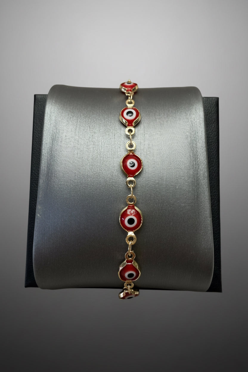 Pulsera Laminada Dorada de Ojo Turco Rojo – Amuleto contra el Mal de Ojo