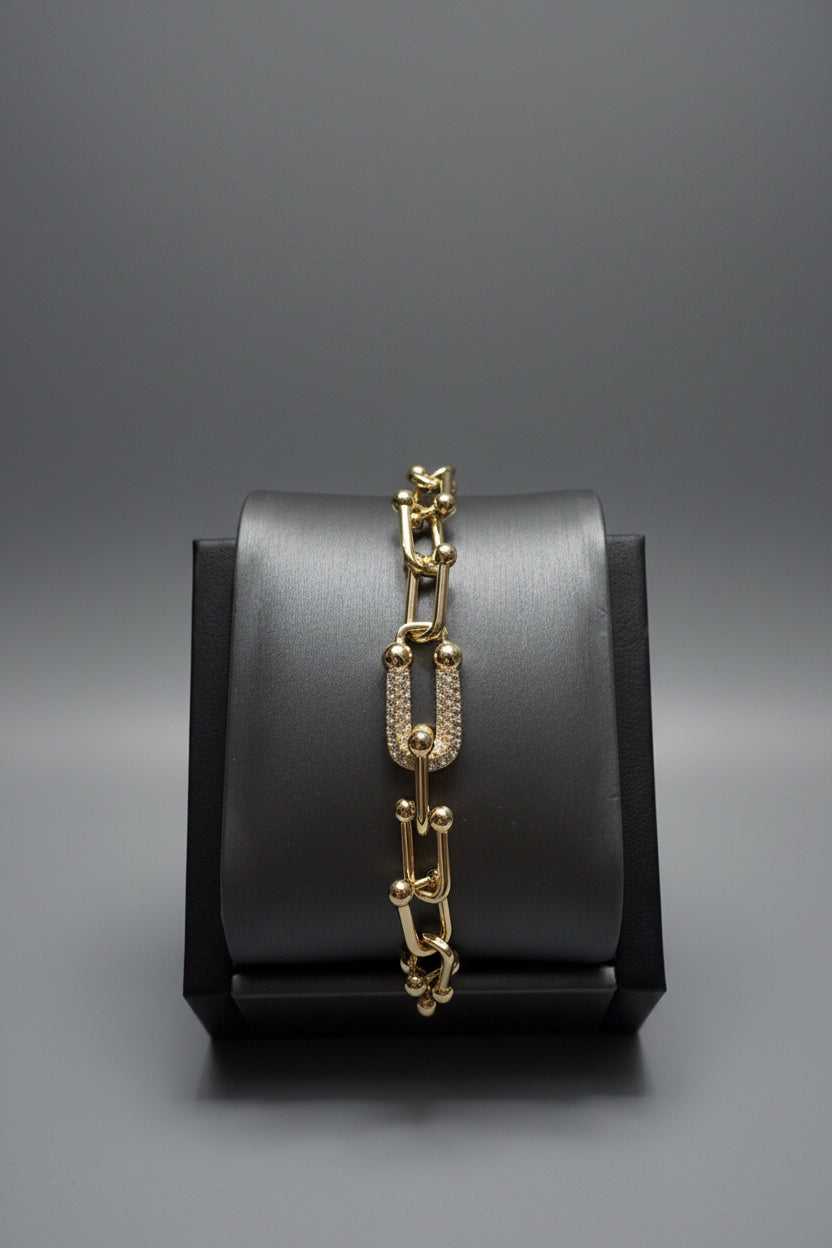 Pulsera de Oro Laminado con Eslabones y Detalle Brillante – 7”