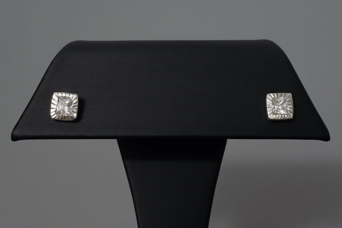 Aretes de plata zirconia cuadrada