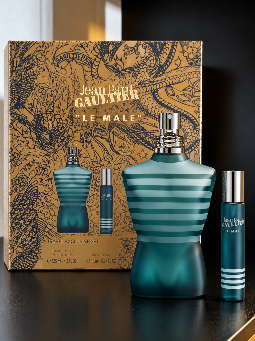 Jean Paul Gaultier Le Male Travel Exclusive Set – 4.2 oz EDT + 0.68 oz Travel Spray