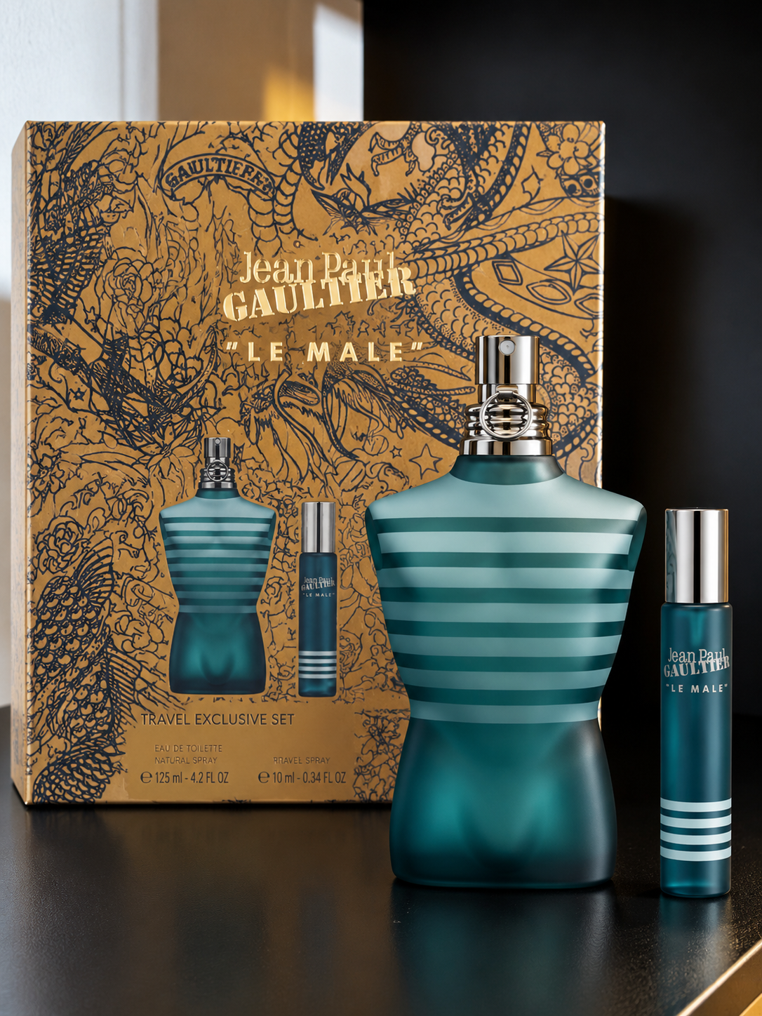 Jean Paul Gaultier Le Male Travel Exclusive Set – 4.2 oz EDT + 0.68 oz Travel Spray
